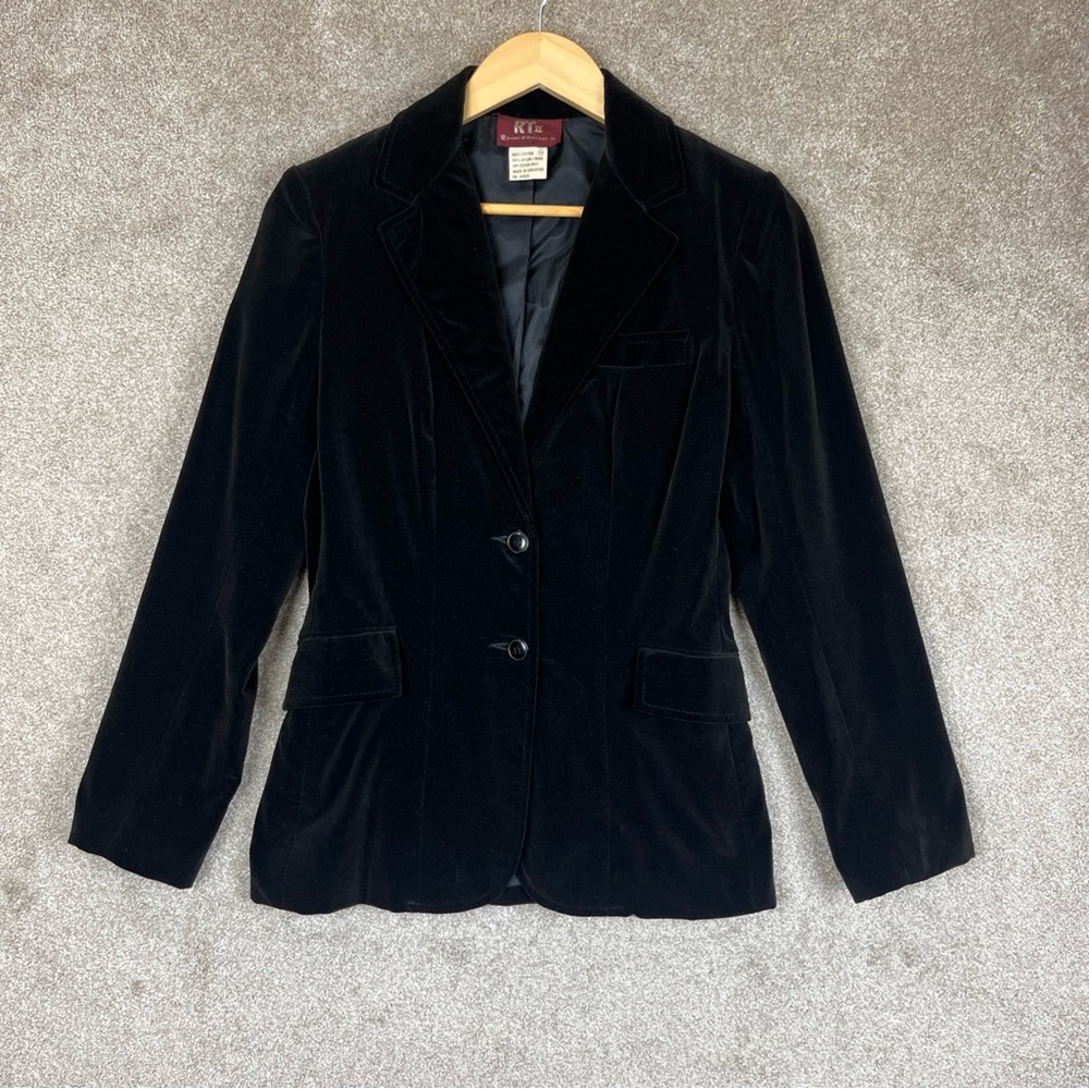 RT II Russ Togs Vintage Jacket Womens 9/10 Black Velvet Button Blazer- 3023*